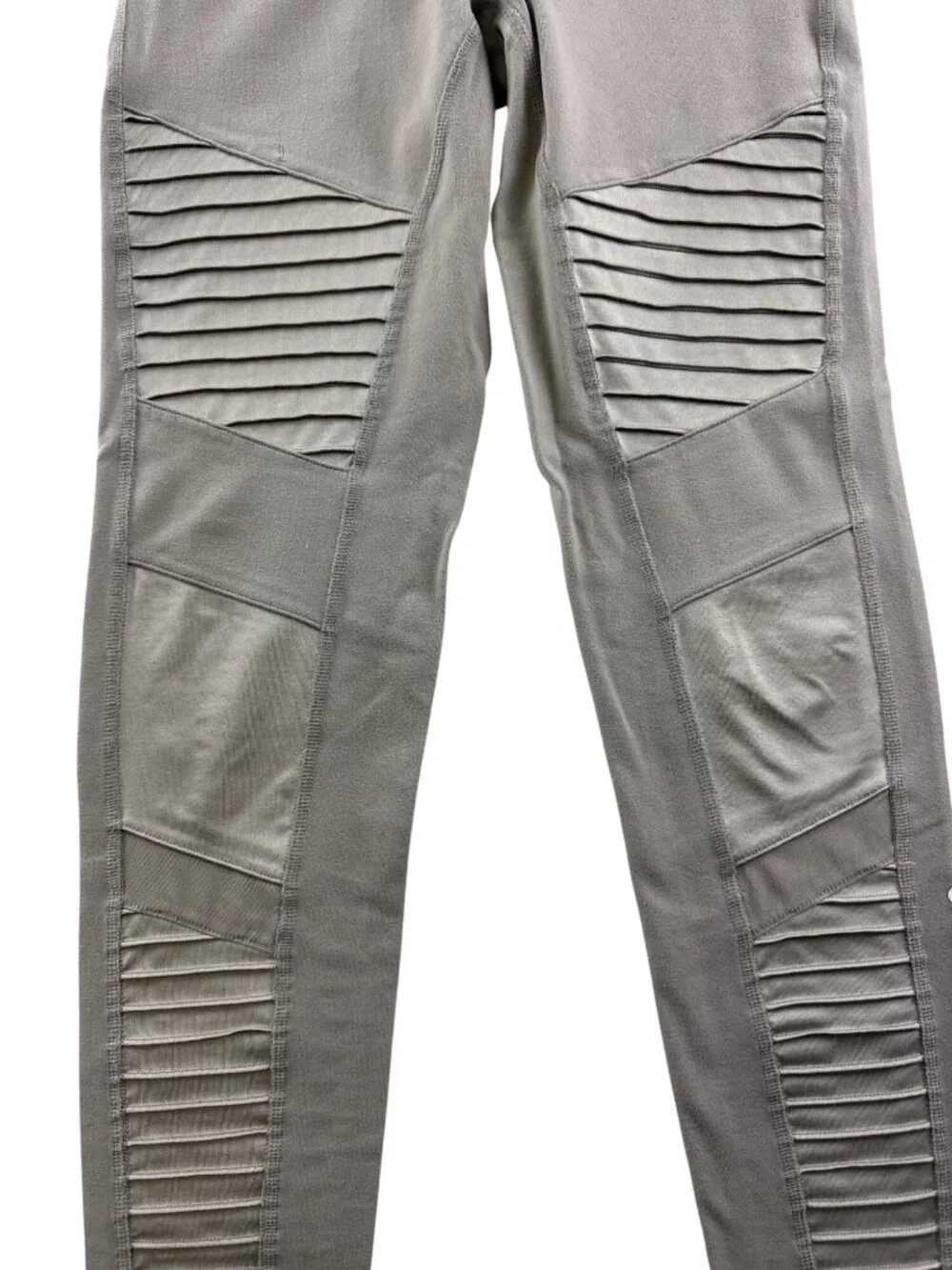ALO Yoga Moto Leggings Women's Small Gray Ribbed Moto Panel Full Length Active